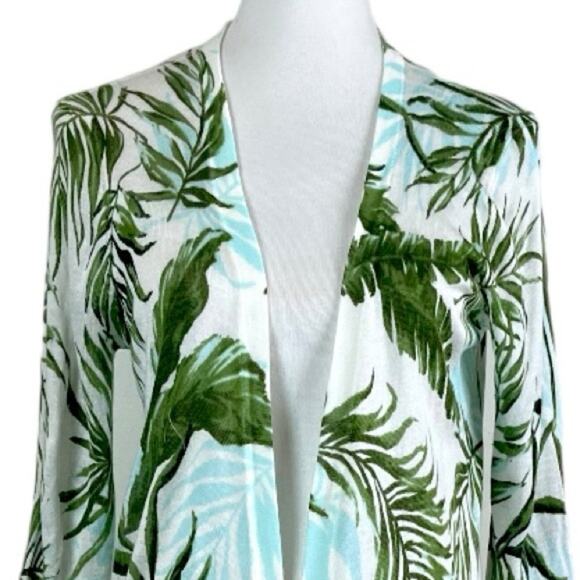 Roz & Ali Dressbarn Long Sweater Cardigan Lightweight Green Tropical Size Large - Picture 5 of 10